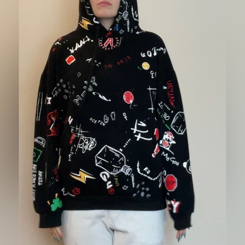 Black graphic streetwear hoodie